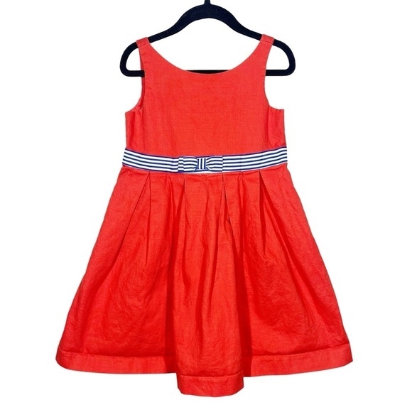 Janie and Jack Toddler Girls Orange Sailor Style Cotton Dress Bow Belt Detail - Picture 1 of 8